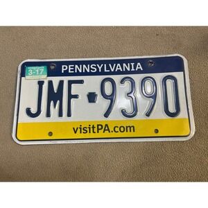 Pennsylvania License Plate visitPA.com Blue White Yellow JMF-9390 PA Tag 2017
